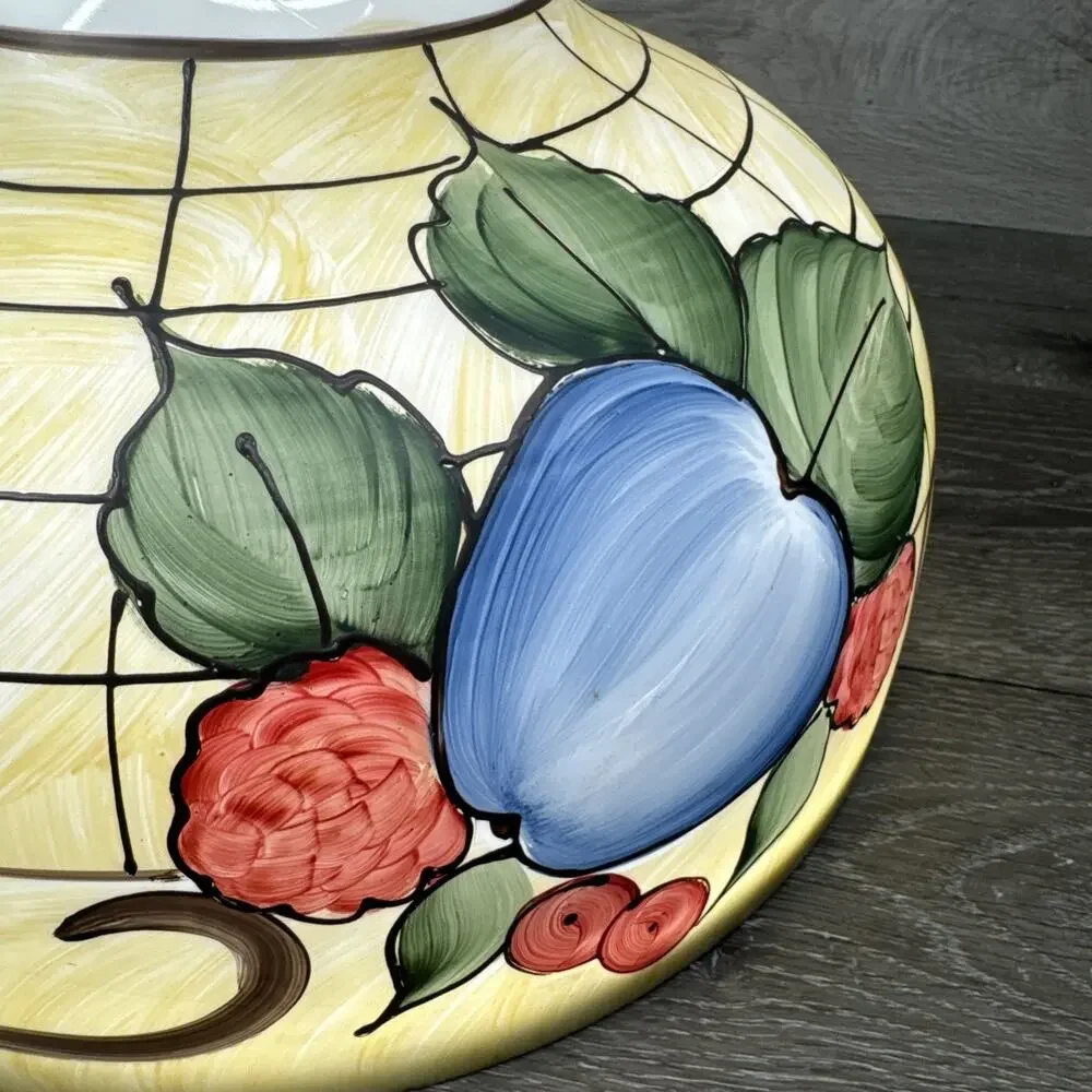 VTG Milky Glass Hand painted Hurricane Lamp Shade 14-3/4” Diameter 9-7/8”Tall